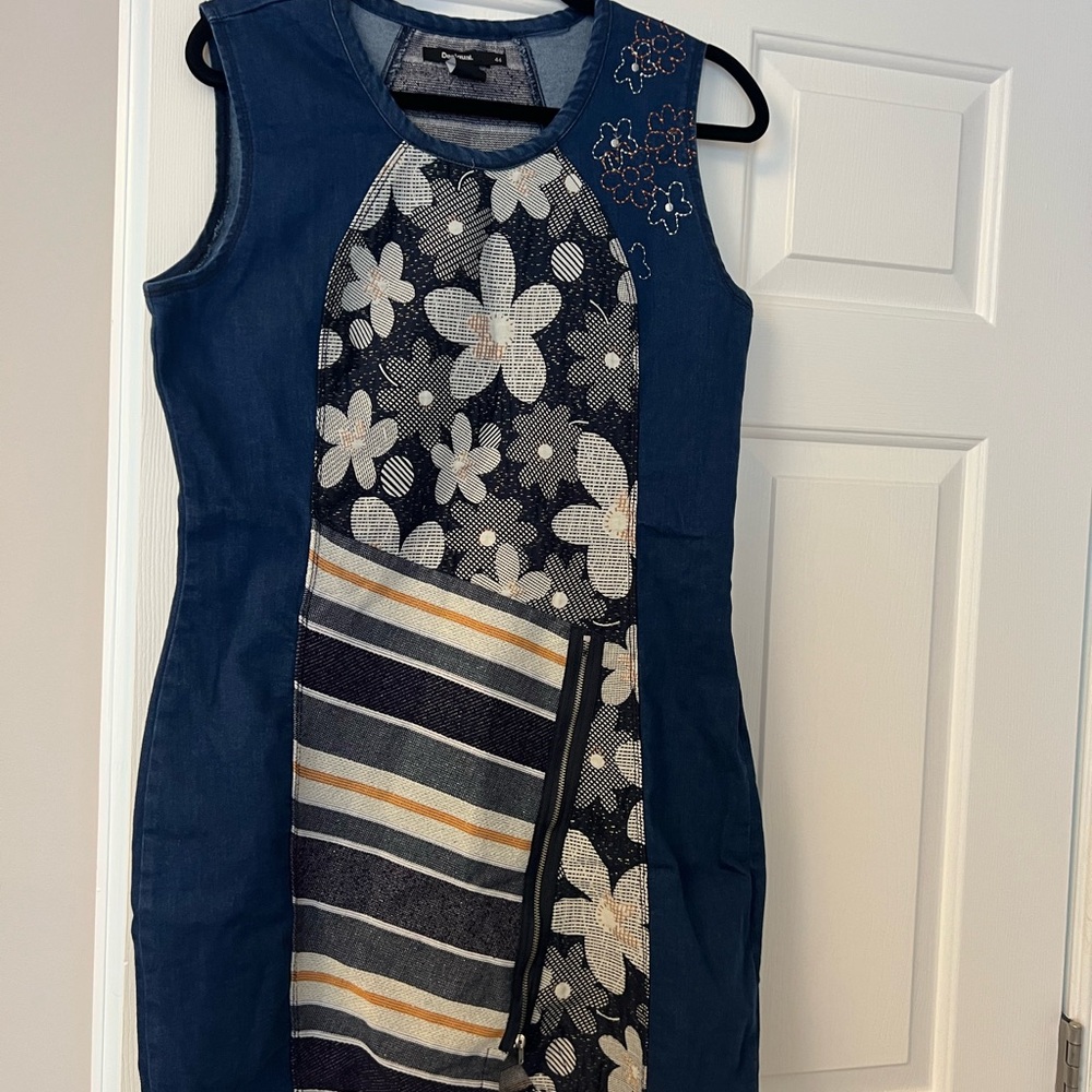 NWOT desigual Floral Patchwork denim Sleeveless Dress